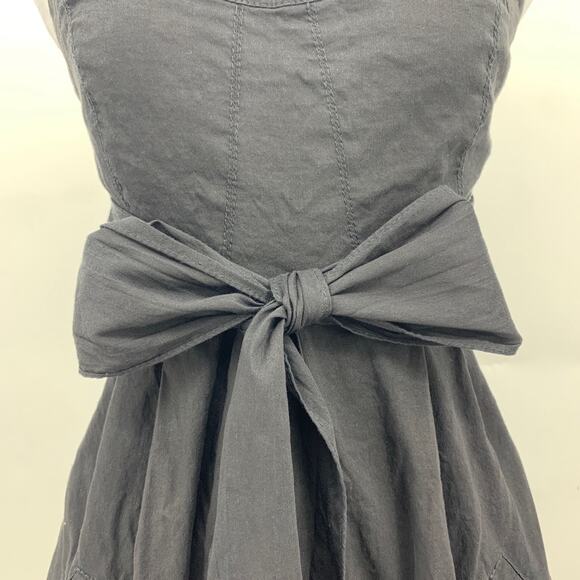 Theory Dress Womens 0 Black Simms Linen Blend Strapless Sash Bow Front Pockets - Picture 4 of 15